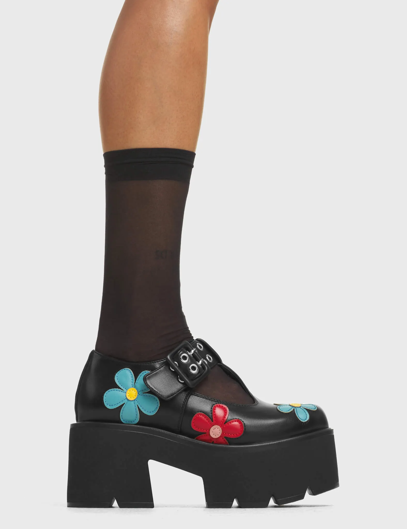 Lamoda Watch Me Chunky Mary Jane Shoes Black/Flower Trendy Comfort sold by Lamoda