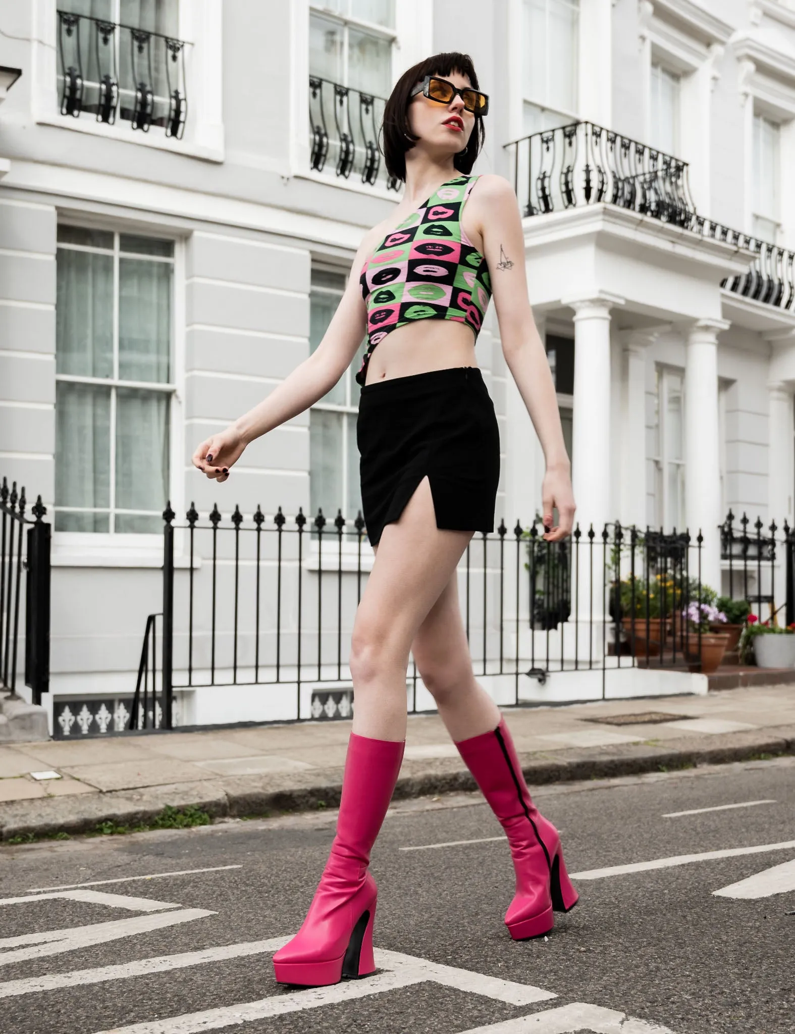 Lamoda Sketchy Calf Boots White PU Platform Pointed Toe Trendy Knee-High sold by Lamoda