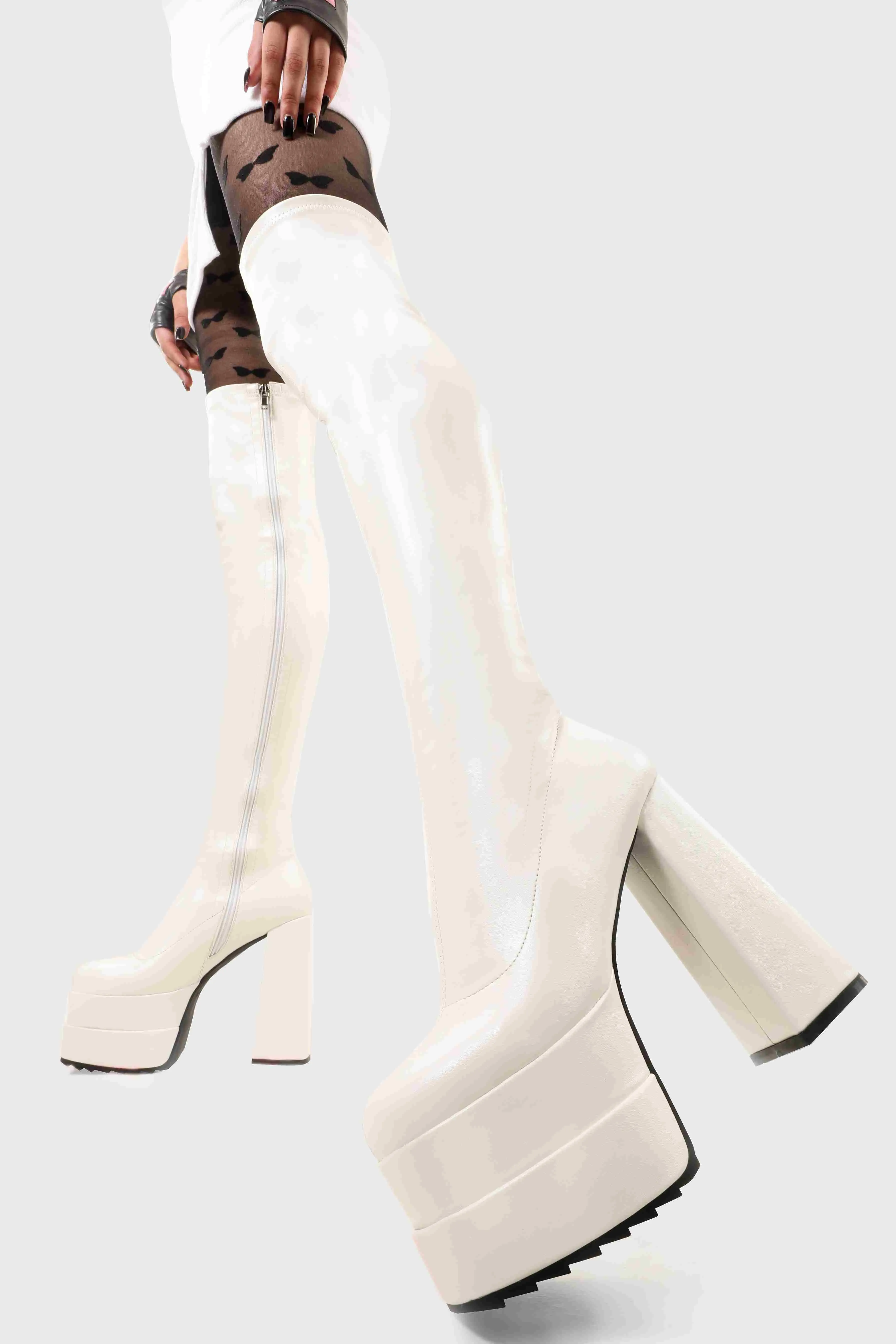 Lamoda Fantasies White PU Platform Thigh High Boots Stylish Streetwear sold by Lamoda product image thumbnail 2