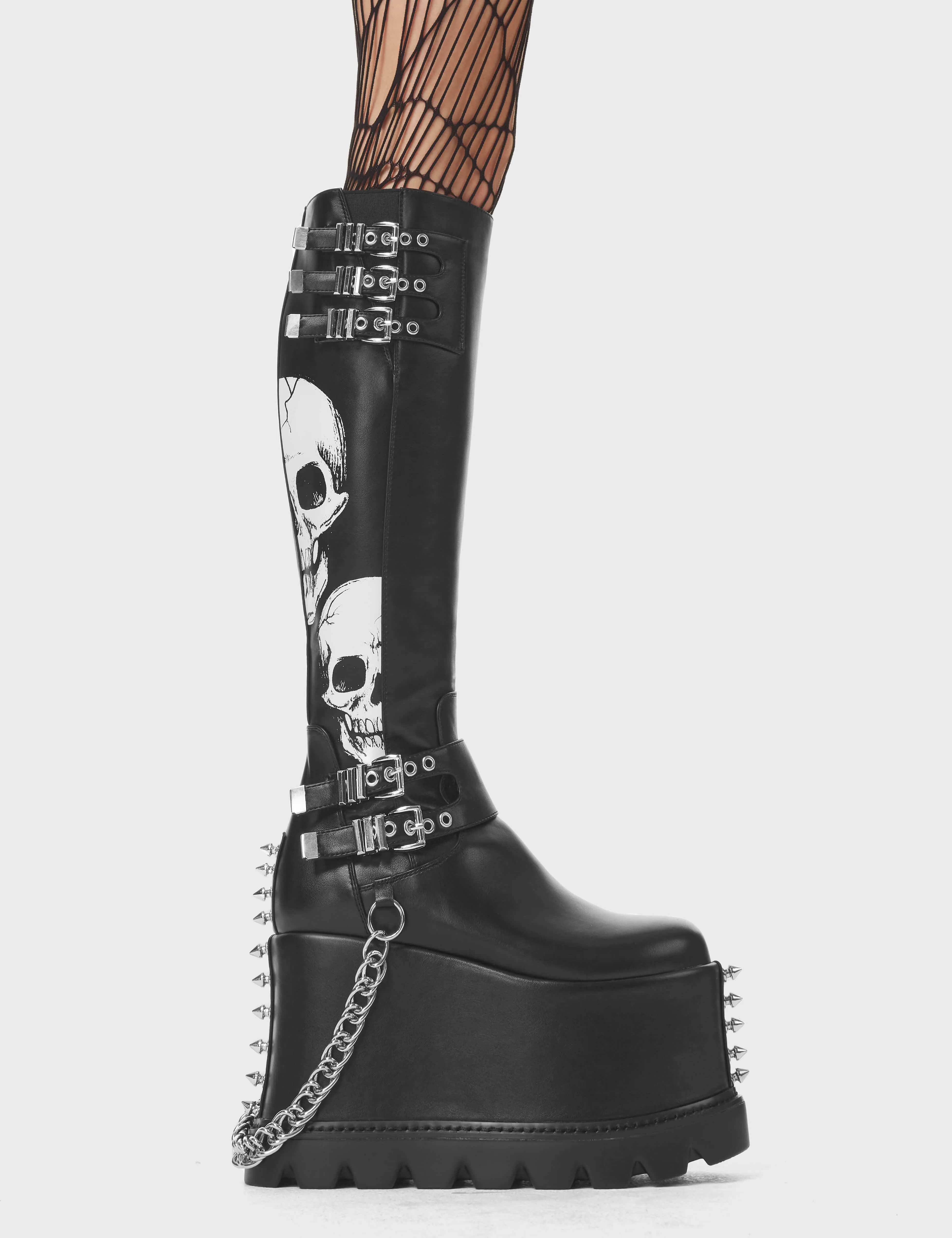 Lamoda A Cut Above Trendy Gothic Skull Platform Boots Black PU Edgy Street sold by Lamoda