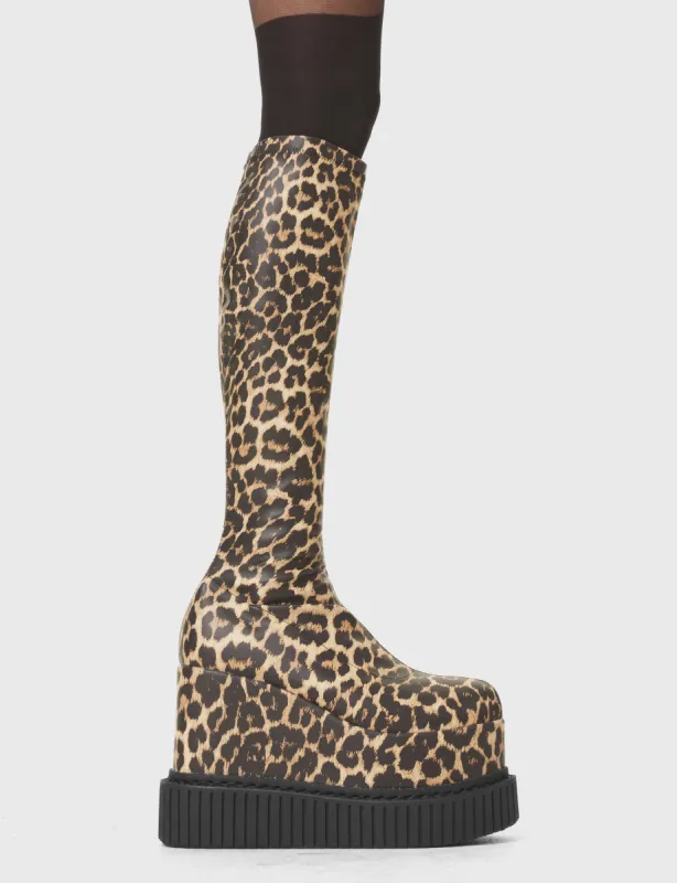 You're Wild Chunky Platform Creeper Knee High Boots made by Lamoda