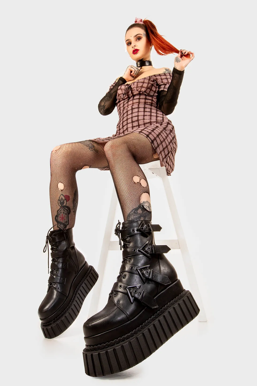 Lamoda Unstable Black PU Chunky Ankle Creeper Boots Gothic Platform Shoes sold by Lamoda product image thumbnail 3