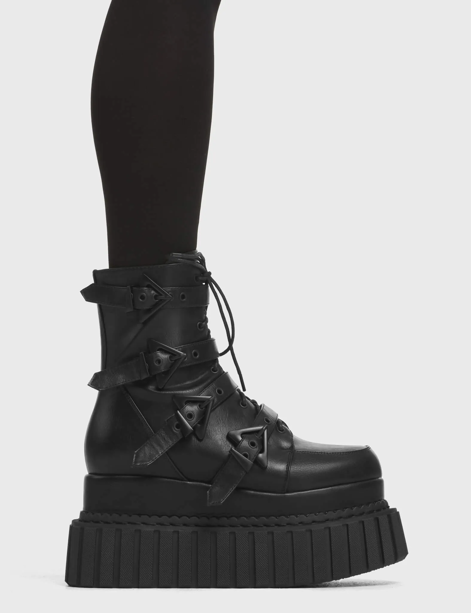 Lamoda Unstable Black PU Chunky Ankle Creeper Boots Gothic Platform Shoes sold by Lamoda