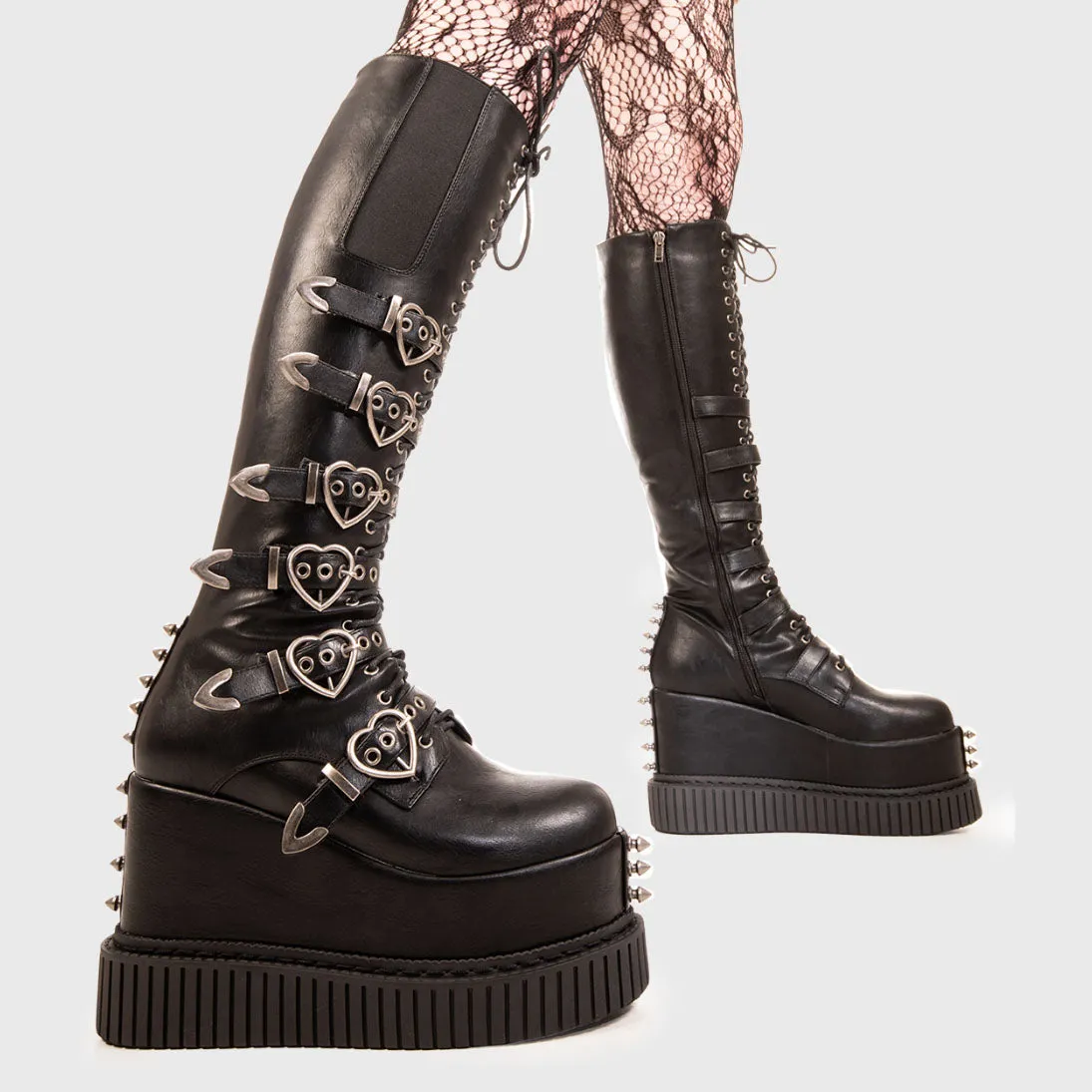 Lamoda Overkill Black PU Chunky Platform Knee High Boots Gothic Festival sold by Lamoda product image thumbnail 4