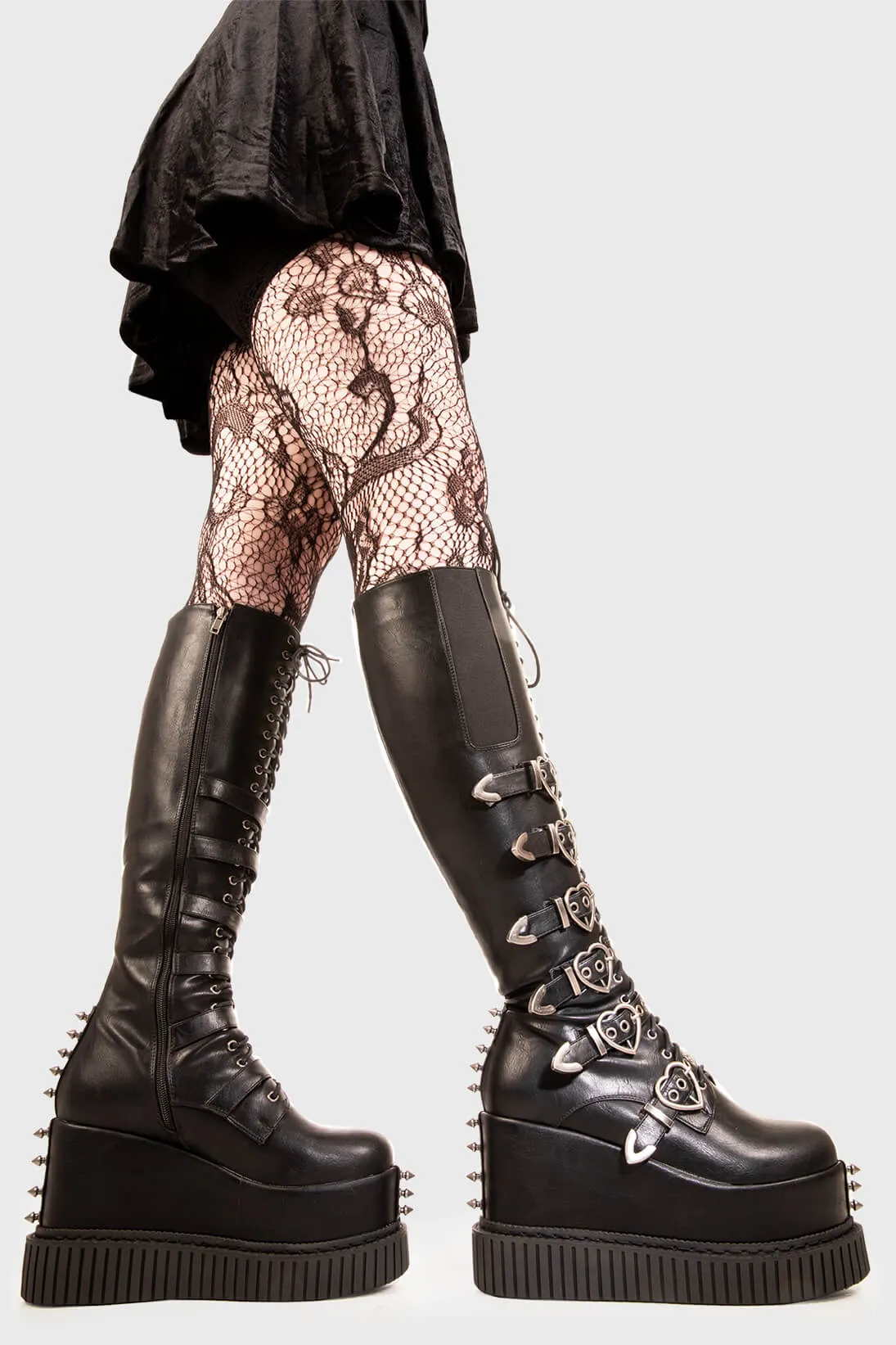Lamoda Overkill Black PU Chunky Platform Knee High Boots Gothic Festival sold by Lamoda product image thumbnail 3