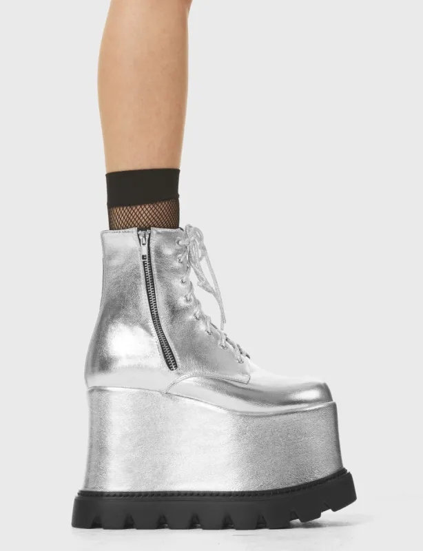 Lamoda Up In Arms Silver PU Ankle Boots Urban Party Street Style Trendy sold by Lamoda