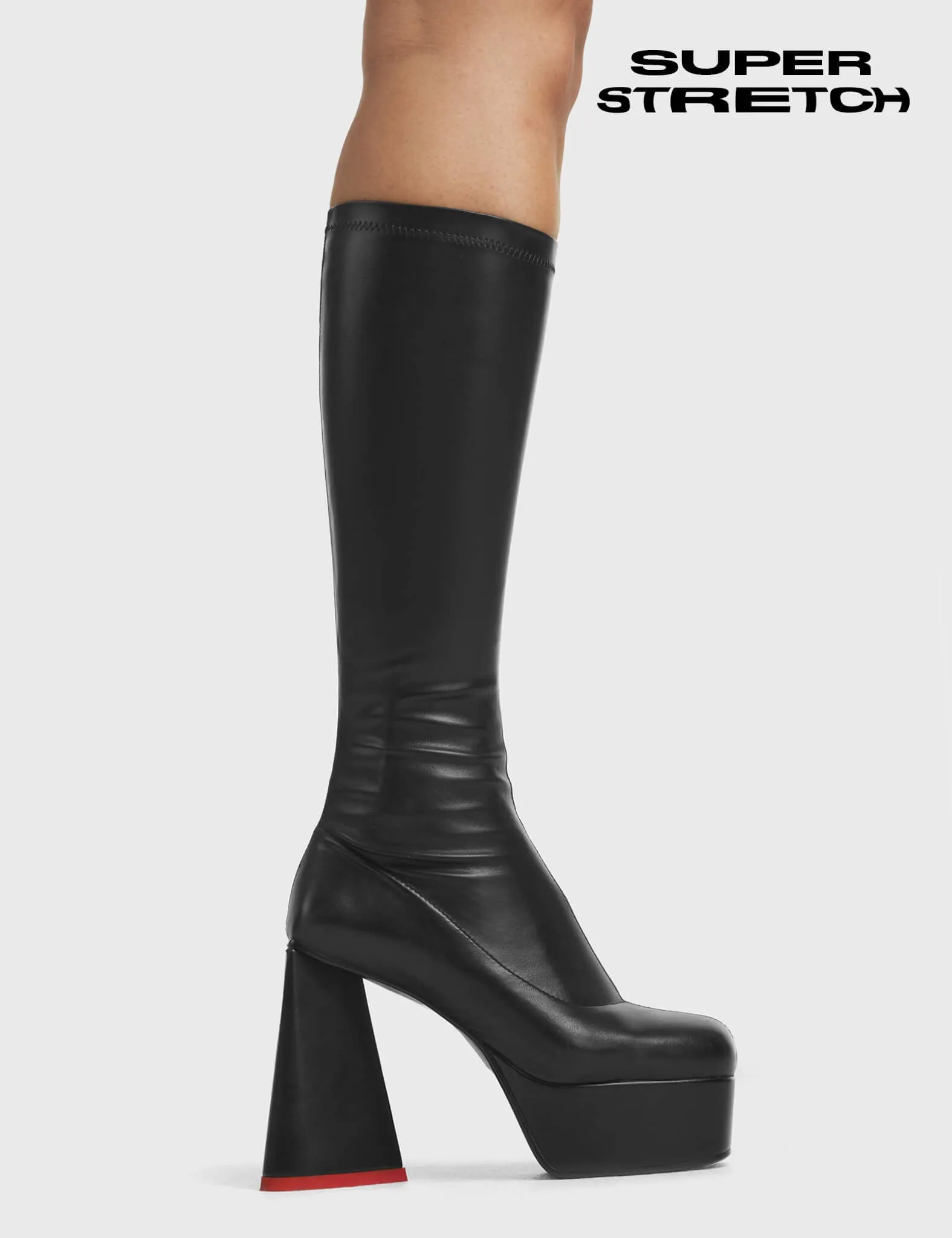 Lamoda Sweet Talker Black Stretch Platform Knee High Boots Trendy Stylish sold by Lamoda