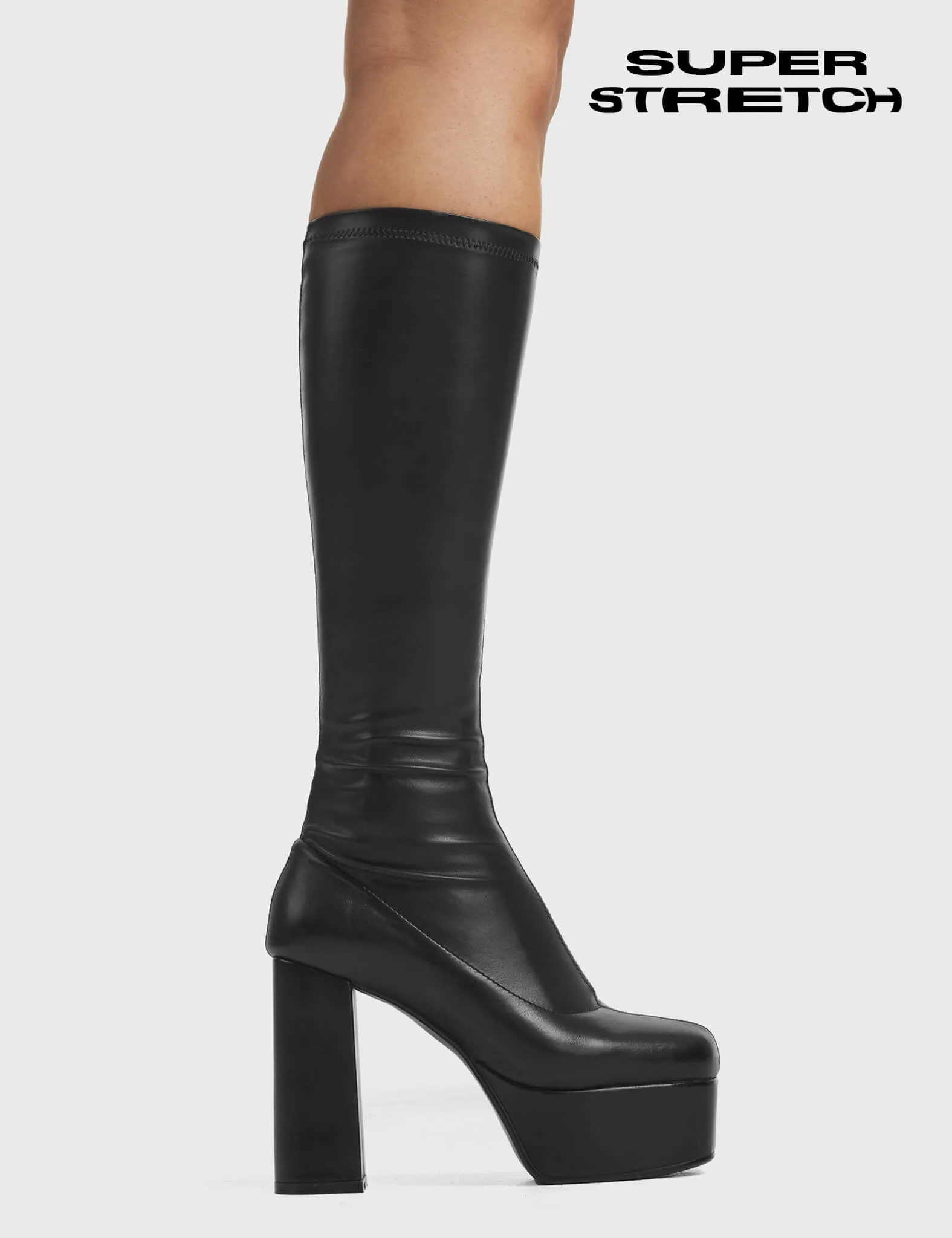 Whatta Showdown Super Stretchy Platform Knee High Boots sold by Lamoda