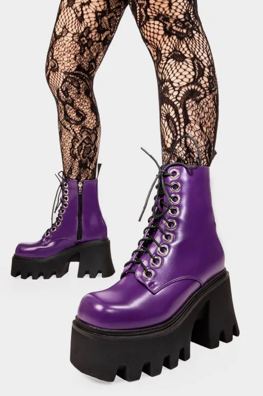 Lamoda Run To You PurplePU Chunky Platform Ankle Boots Trendy Stylish Look sold by Lamoda