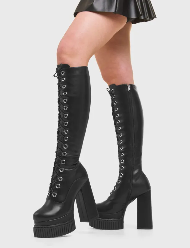 Elevators Creeper Platform Knee High Boots sold by Lamoda
