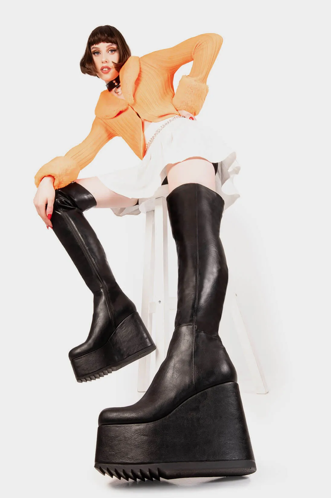 Lamoda Never Again BlackPU Thigh High Platform Boots Chunky Glossy Heel sold by Lamoda product image thumbnail 3