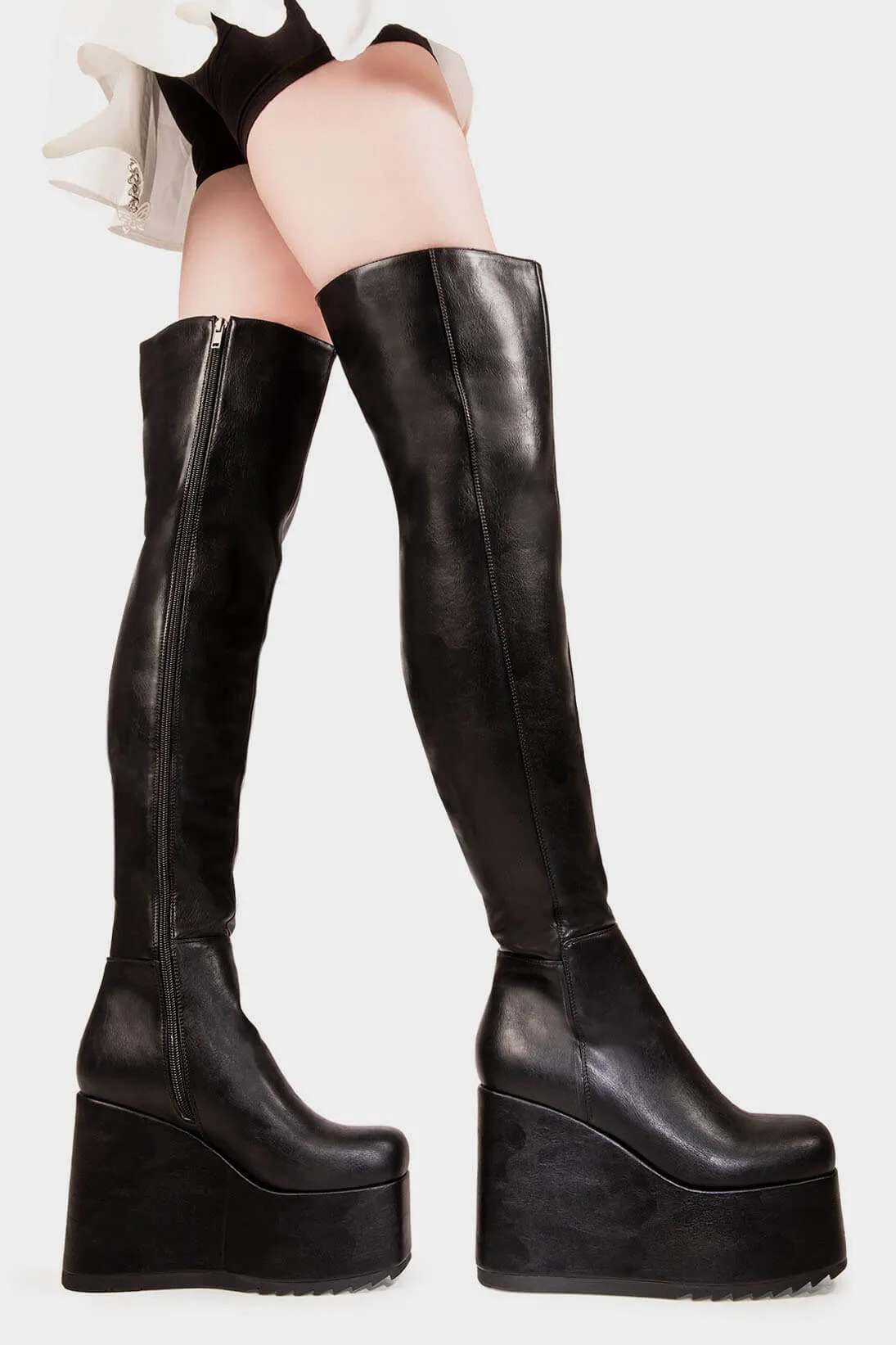 Lamoda Never Again BlackPU Thigh High Platform Boots Chunky Glossy Heel sold by Lamoda product image thumbnail 4
