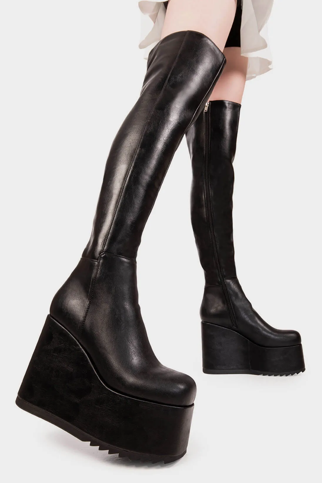 Lamoda Never Again BlackPU Thigh High Platform Boots Chunky Glossy Heel sold by Lamoda product image thumbnail 2