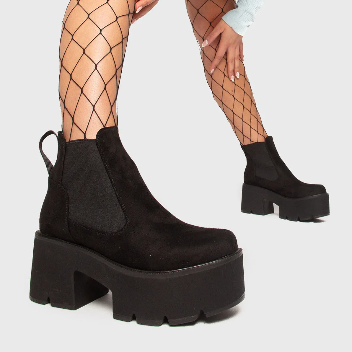 Lamoda Tough Love Black Suede Chunky Platform Ankle Boots Stylish Everyday sold by Lamoda product image thumbnail 3