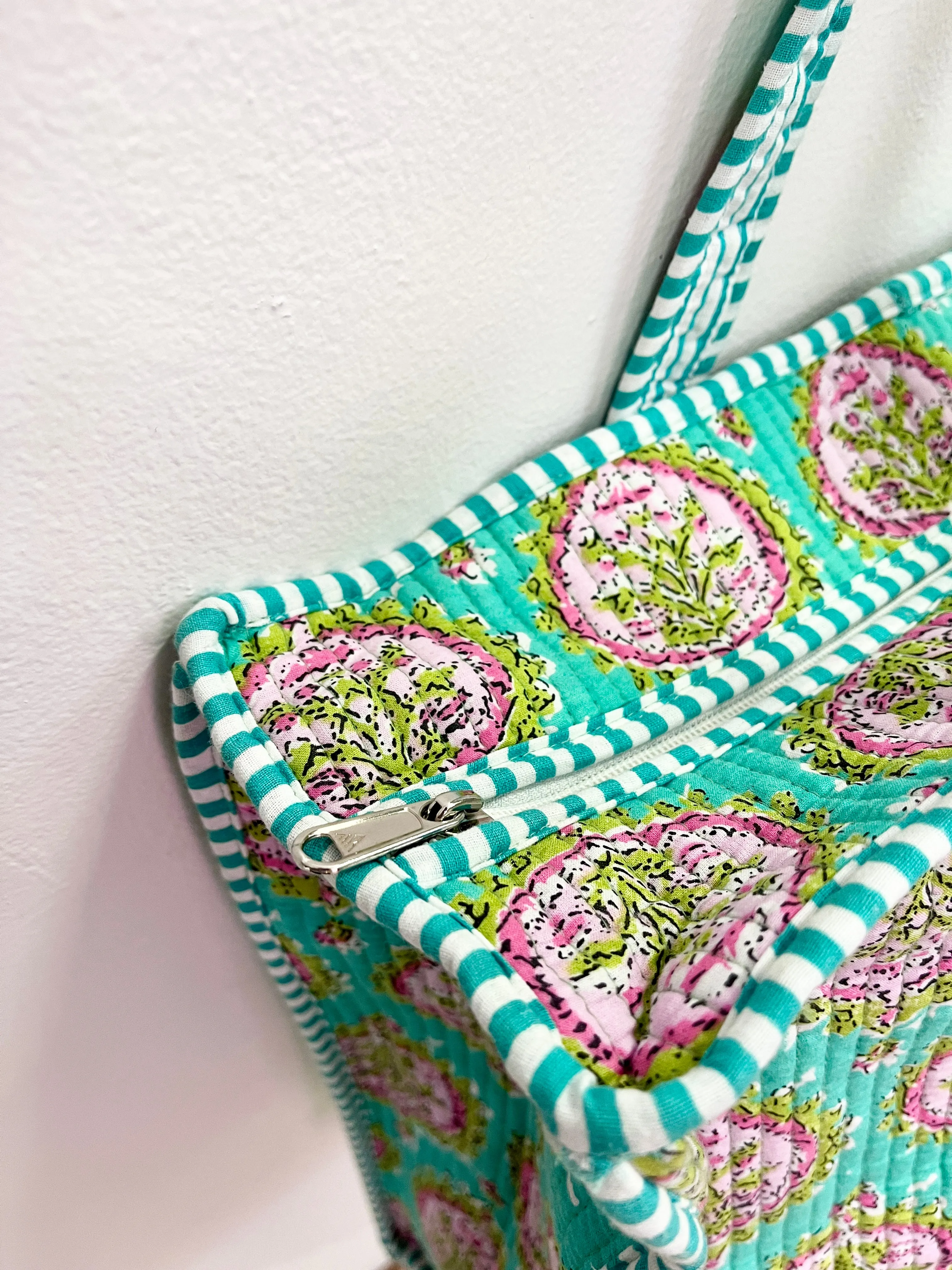 Turquoise Pink Block Print Tote sold by Sarah Mulder Jewelry product image thumbnail 4