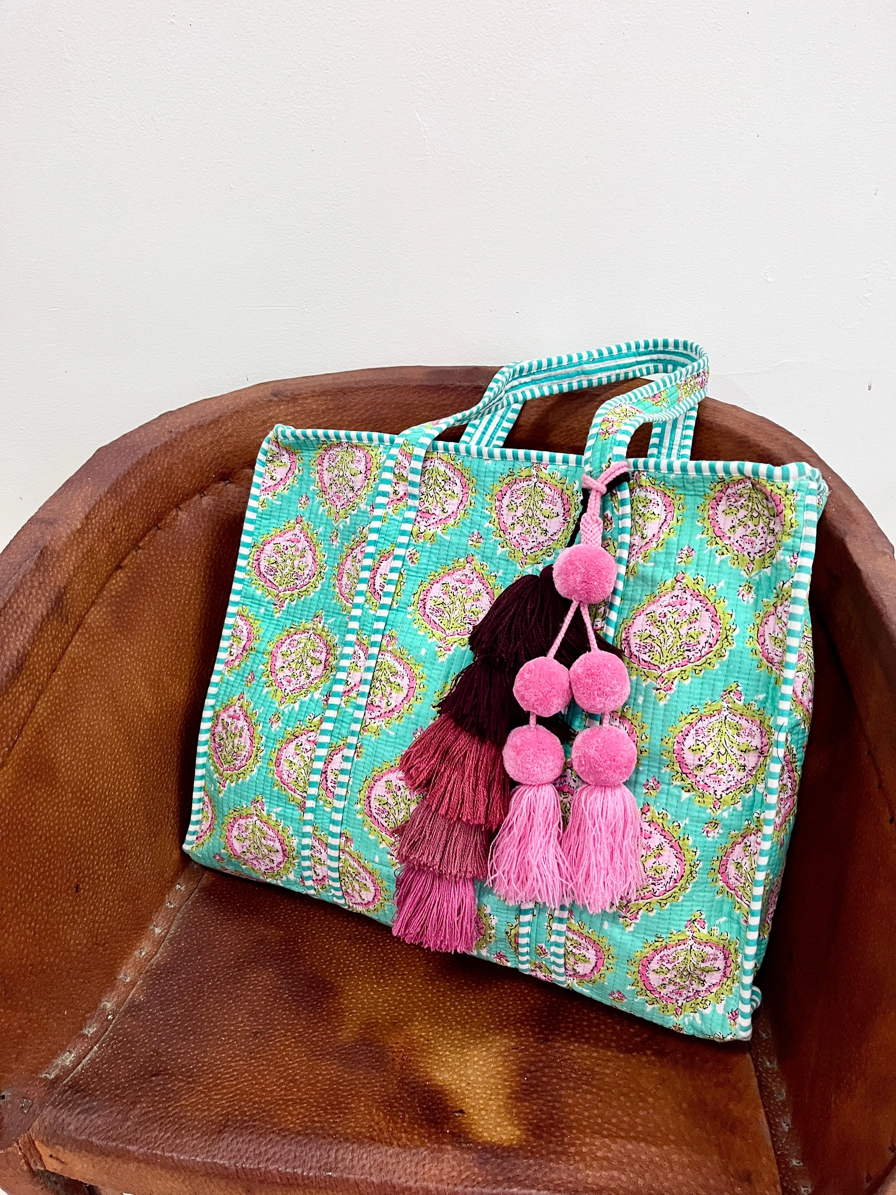 Turquoise Pink Block Print Tote sold by Sarah Mulder Jewelry product image thumbnail 2