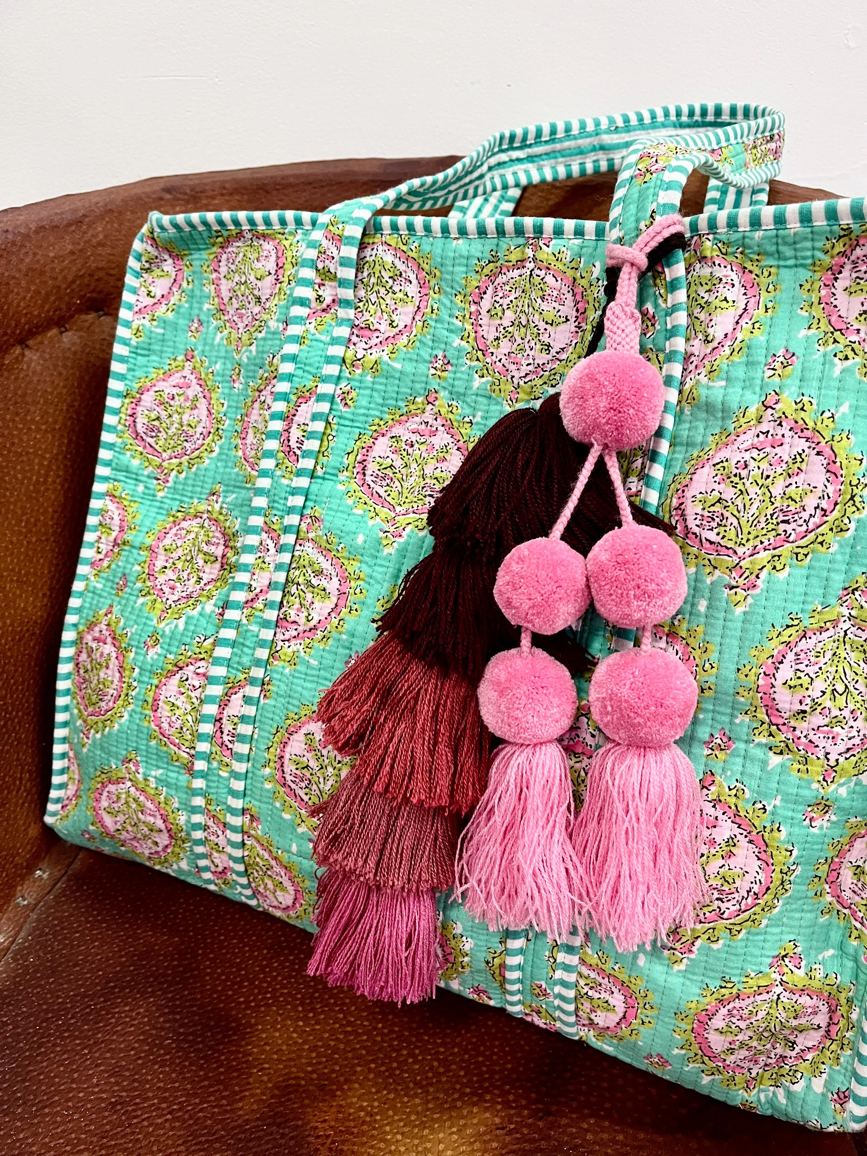 Turquoise Pink Block Print Tote sold by Sarah Mulder Jewelry product image thumbnail 3