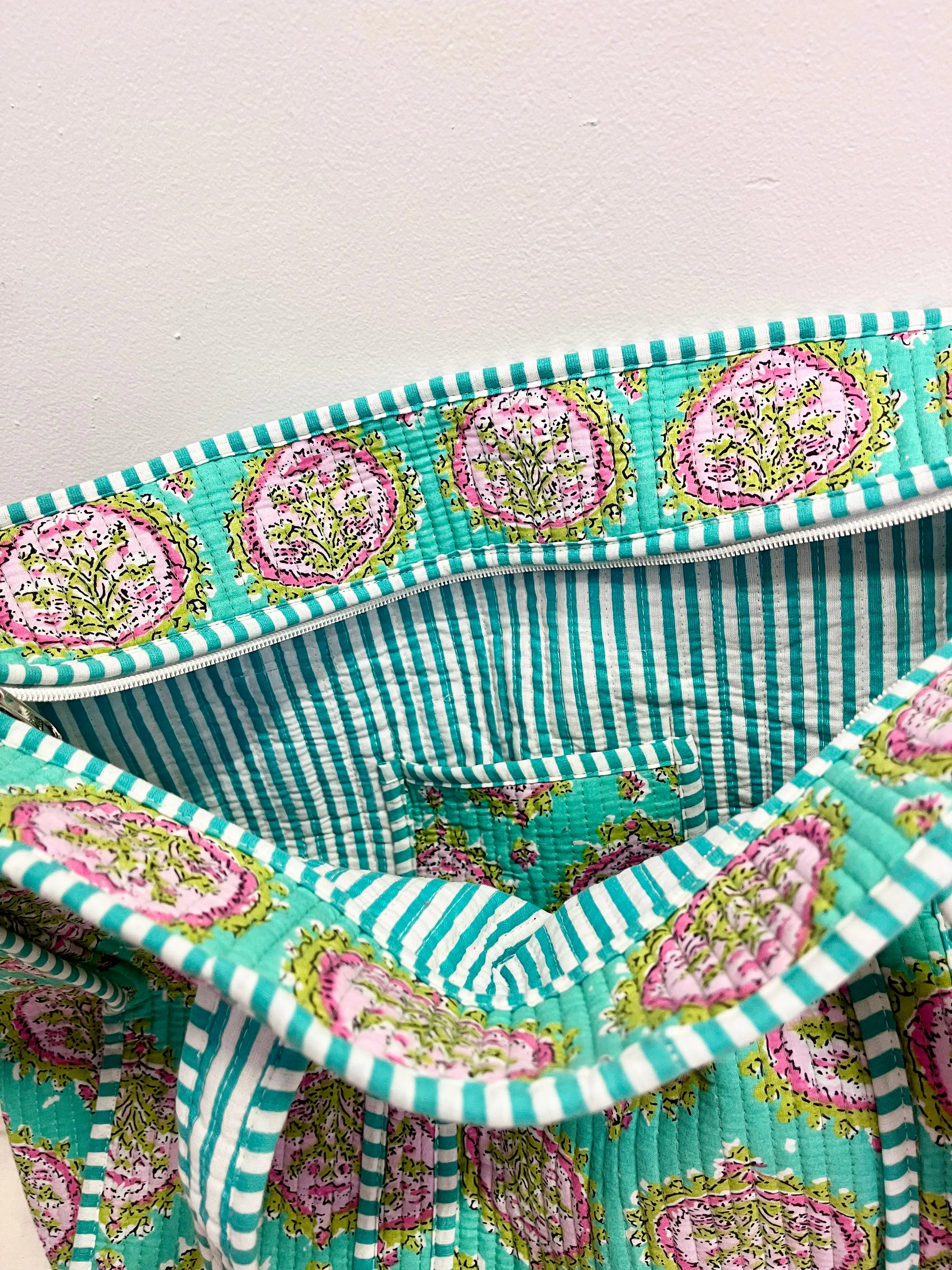 Turquoise Pink Block Print Tote sold by Sarah Mulder Jewelry product image thumbnail 5