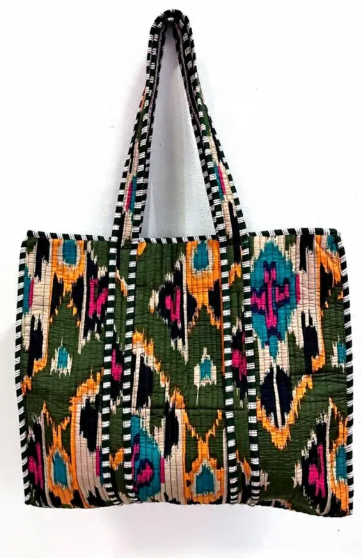 Army Green Ikat Tote made by Sarah Mulder Jewelry