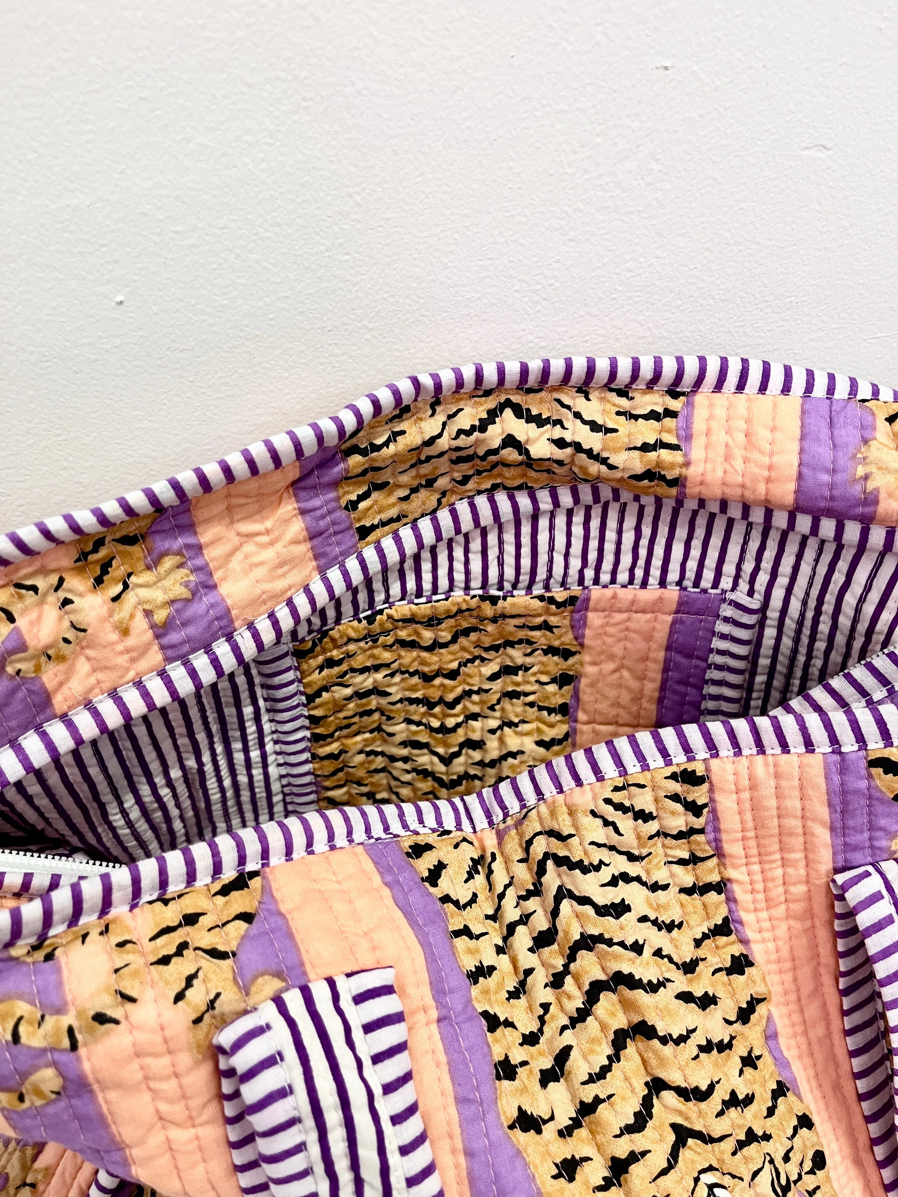 Striped Tiger Lavender & Peach Tote sold by Sarah Mulder Jewelry product image thumbnail 4