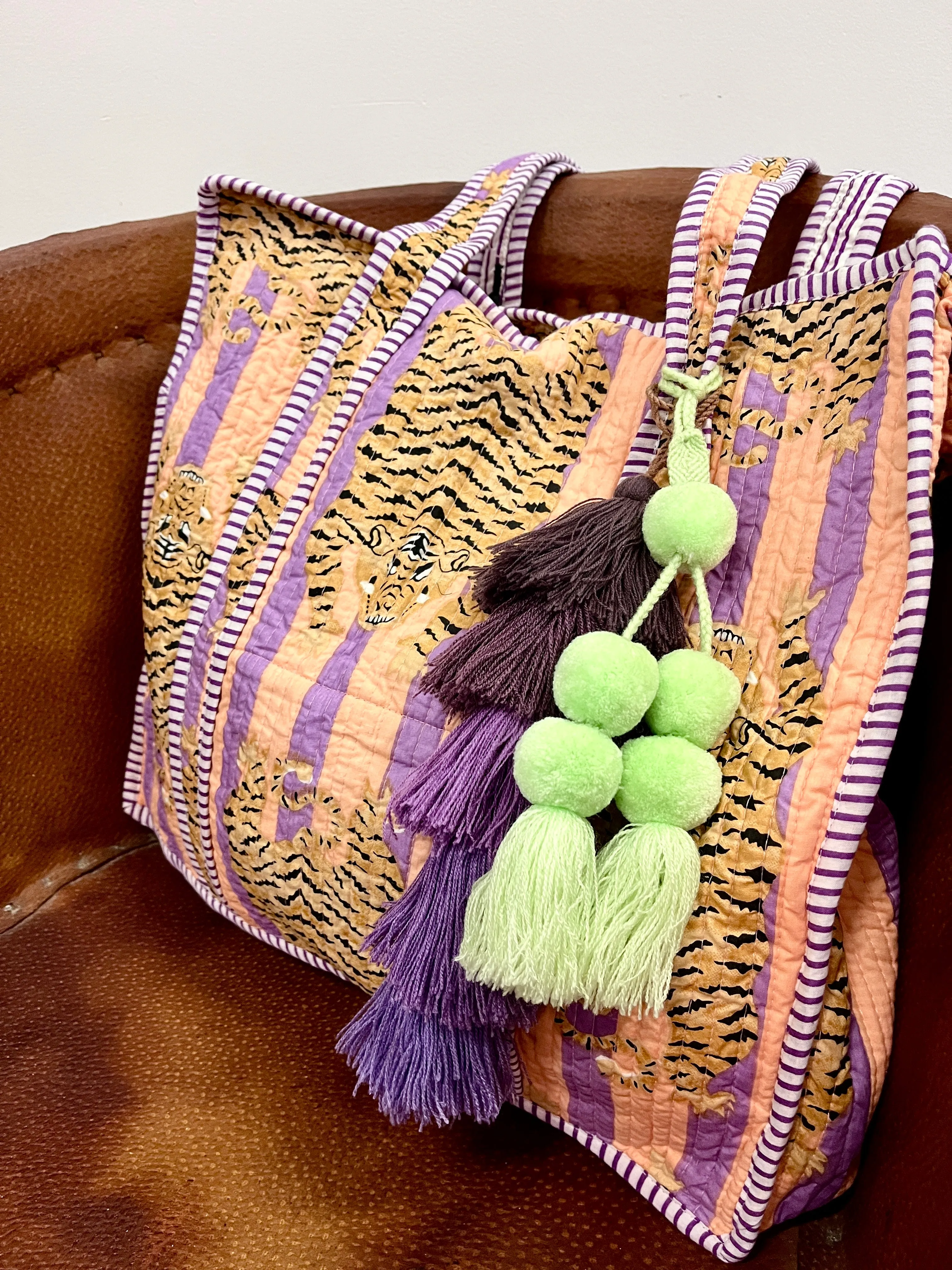 Striped Tiger Lavender & Peach Tote sold by Sarah Mulder Jewelry product image thumbnail 2