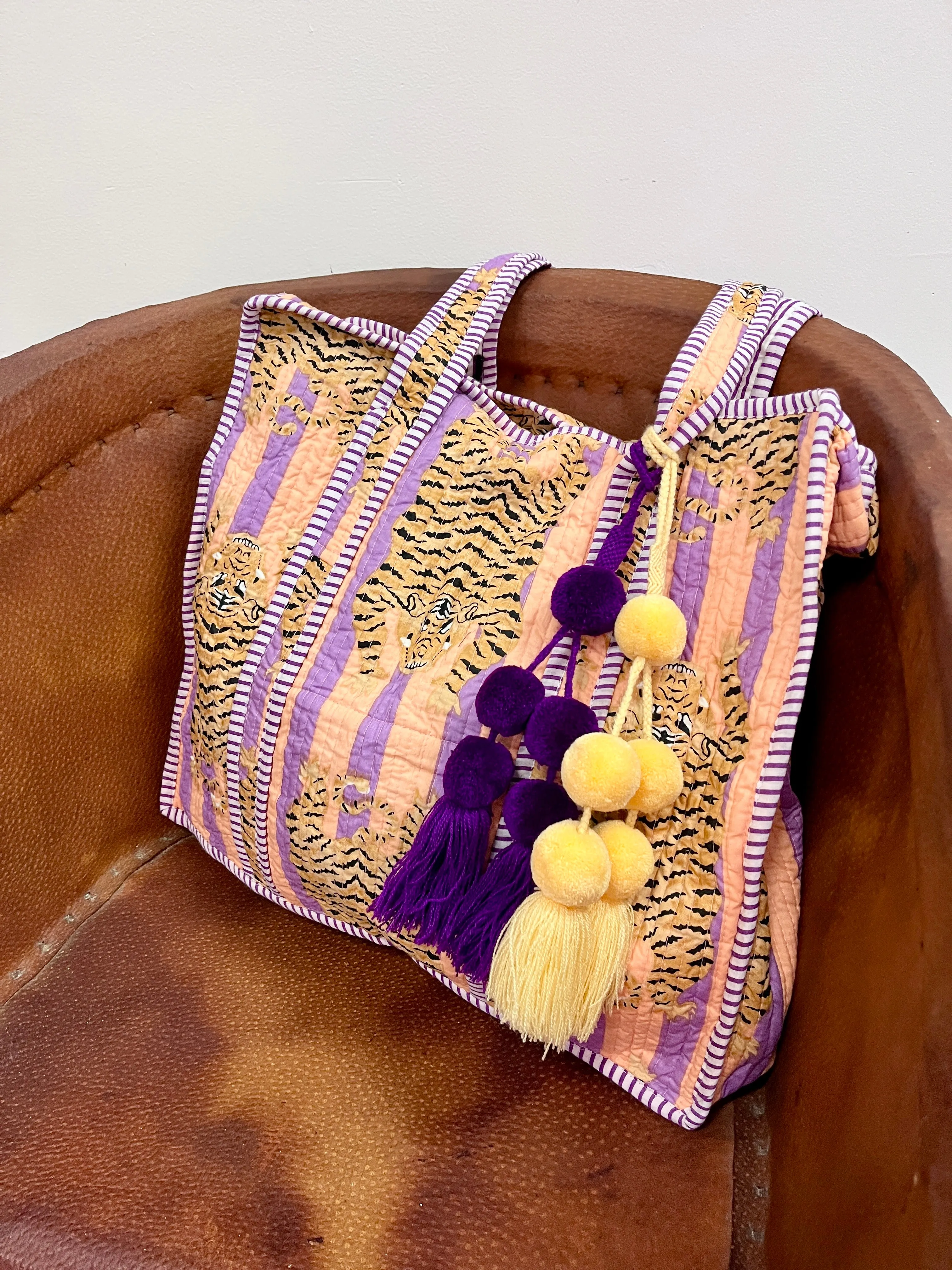 Striped Tiger Lavender & Peach Tote sold by Sarah Mulder Jewelry product image thumbnail 5