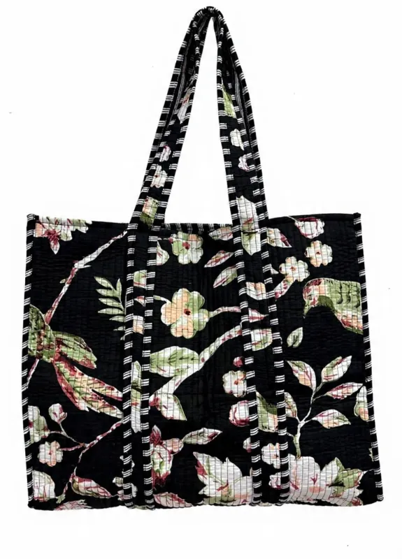 Black Floral Songbird Tote made by Sarah Mulder Jewelry