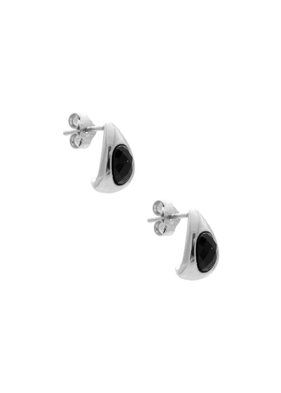 Mimi Studs Onyx Rhodium made by Sarah Mulder Jewelry