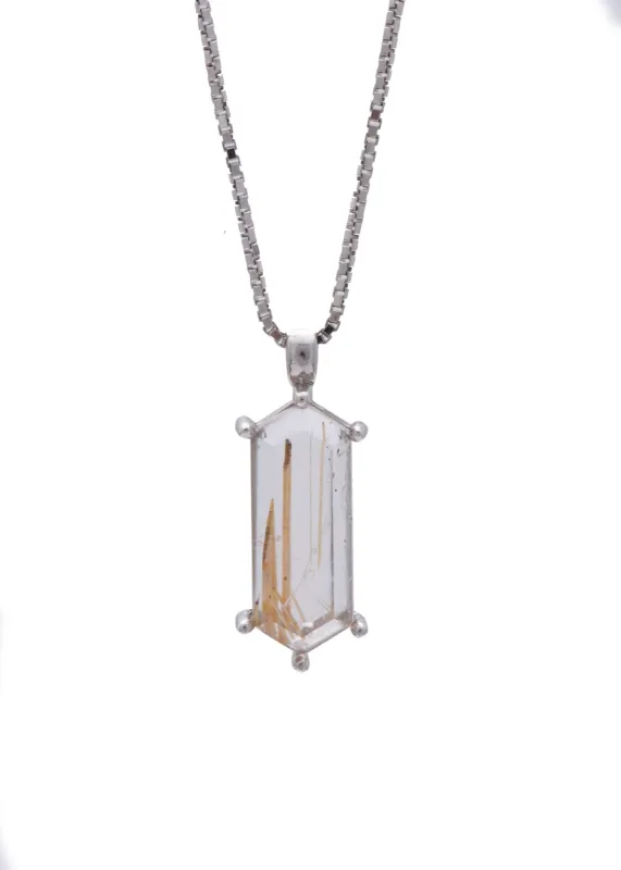 SAMPLE Lang Necklace Rutile Quartz Rhodium made by Sarah Mulder Jewelry