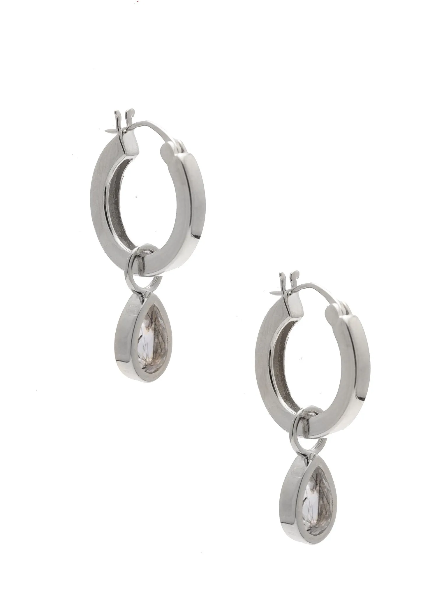 Koy Earrings Tourmalinated Quartz Rhodium sold by Sarah Mulder Jewelry
