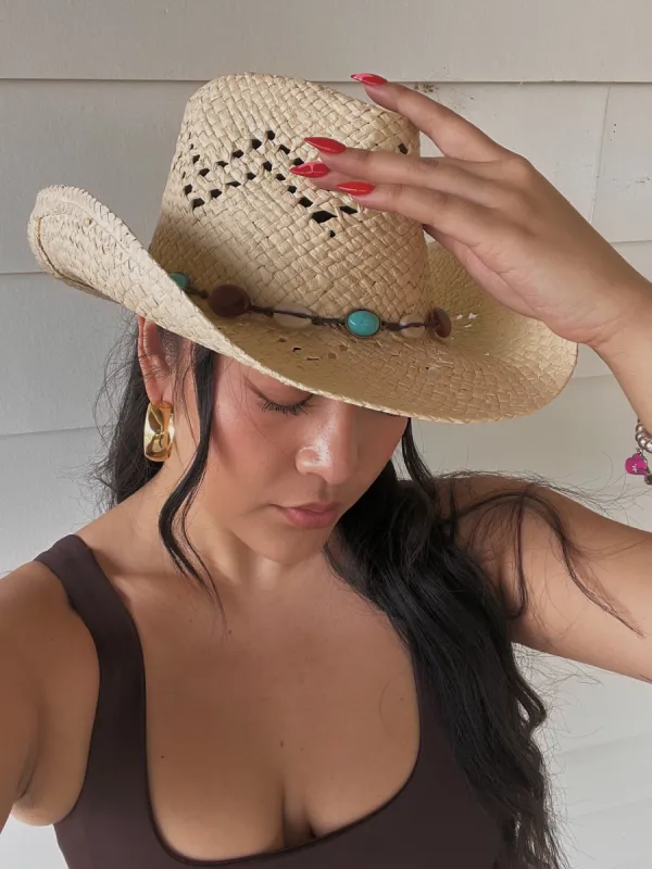 27 Stone Shell Banded Straw Cowboy Hat sold by 27 Boutique