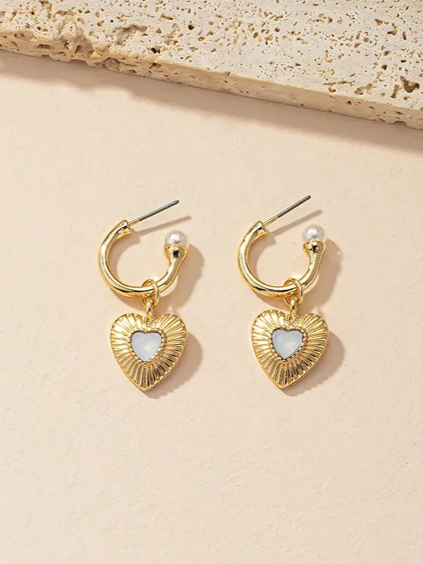 27 Pearl Inlay Heart Hoop Earrings sold by 27 Boutique product image thumbnail 3