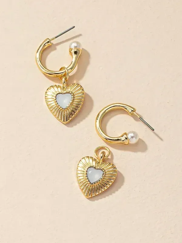27 Pearl Inlay Heart Hoop Earrings sold by 27 Boutique