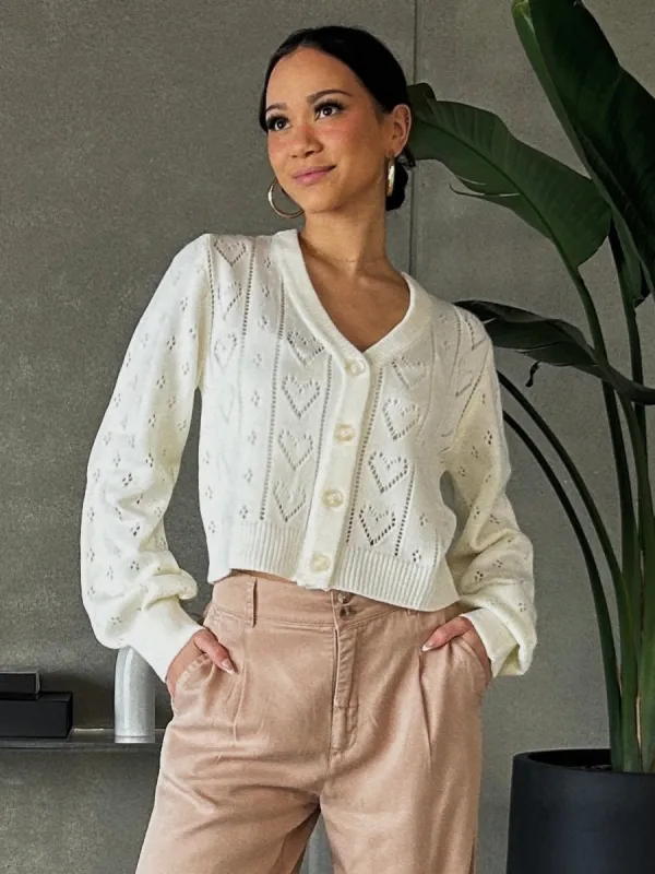 27 Pointelle Knit Heart Cardigan sold by 27 Boutique