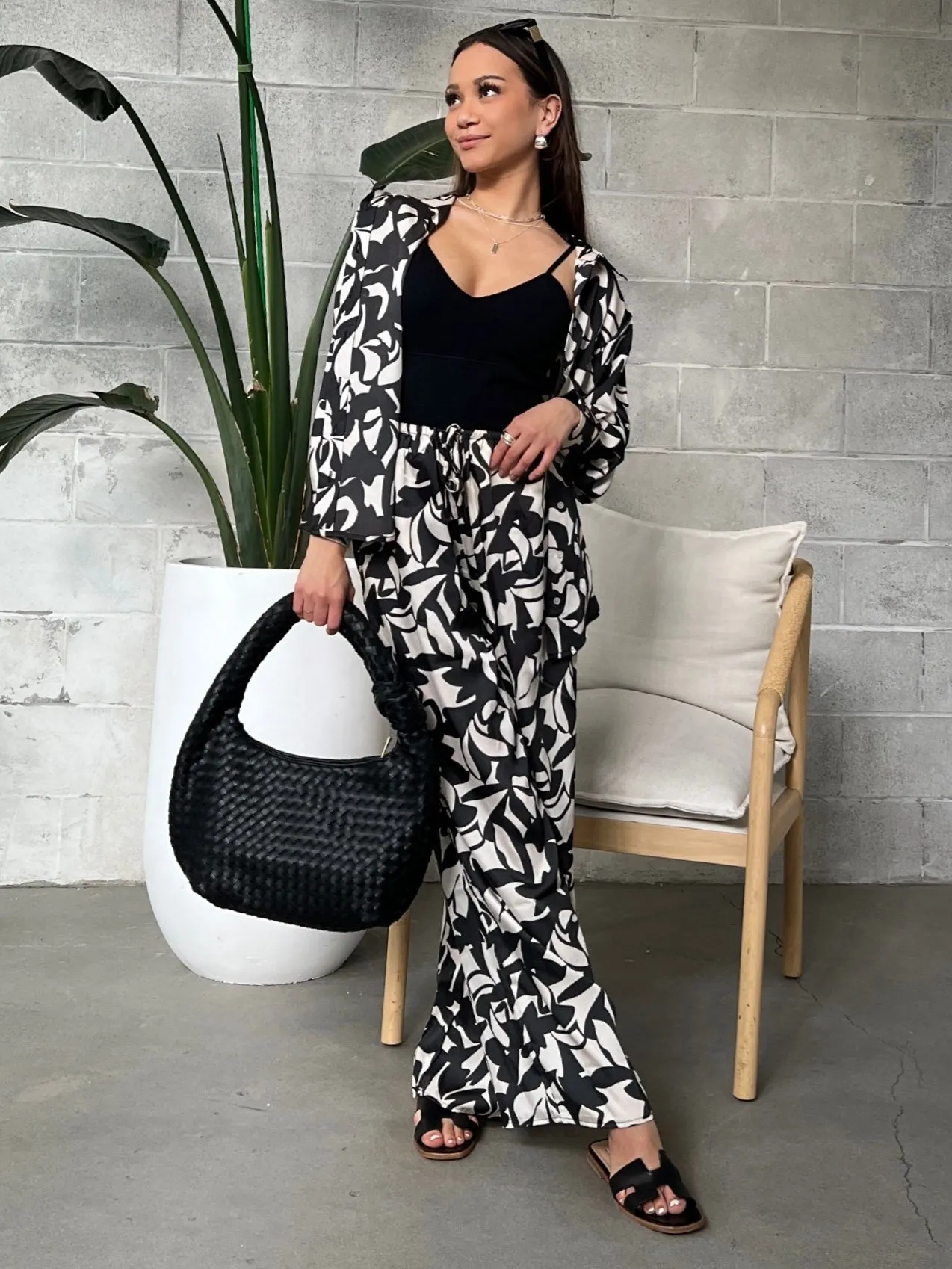 BLACK TAPE Printed Satin Button Up and Wide Leg Pant Set sold by 27 Boutique product image thumbnail 3