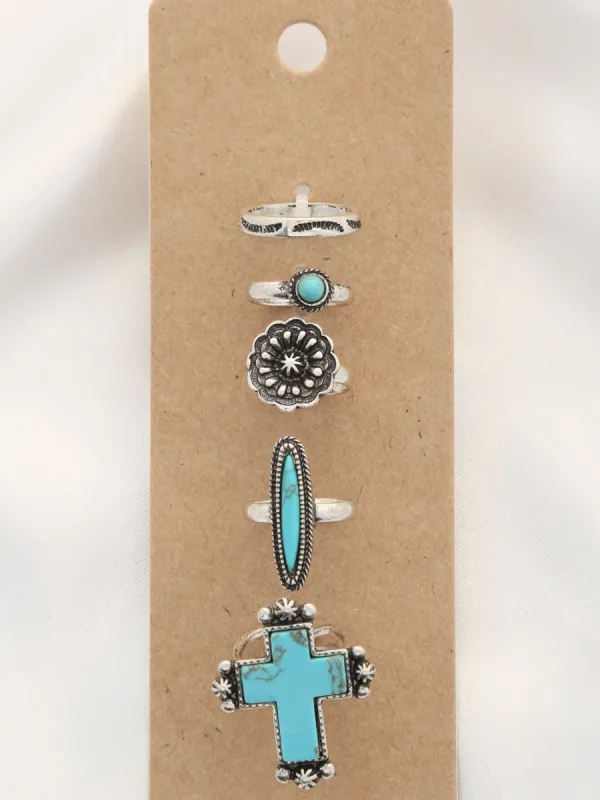 27 Western Concho Ring 5 Piece Ring Set sold by 27 Boutique