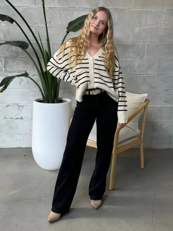 RD STYLE Striped V-Neck Cardigan sold by 27 Boutique