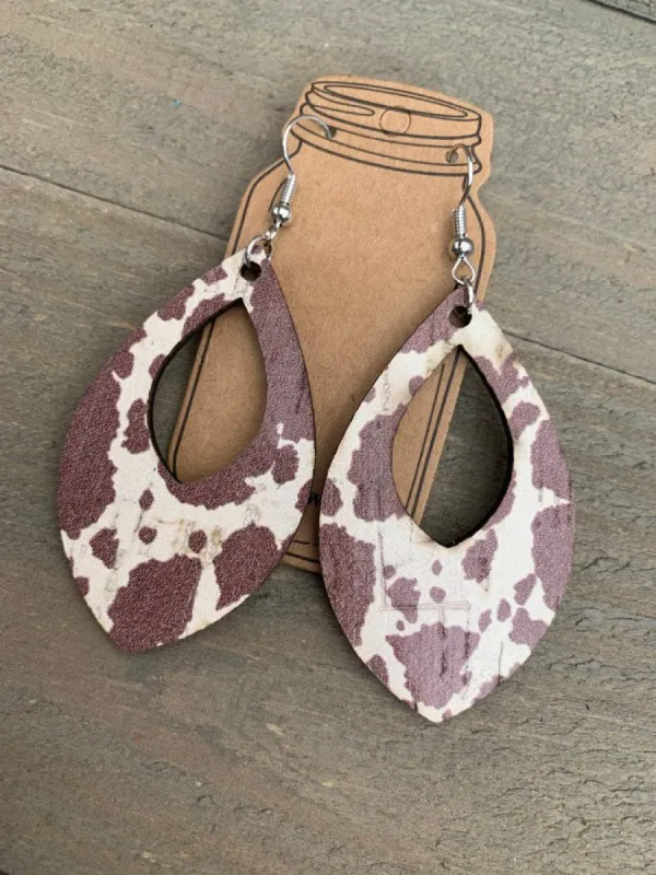 27 Brown Cow Print Cork Teardrop Earrings sold by 27 Boutique