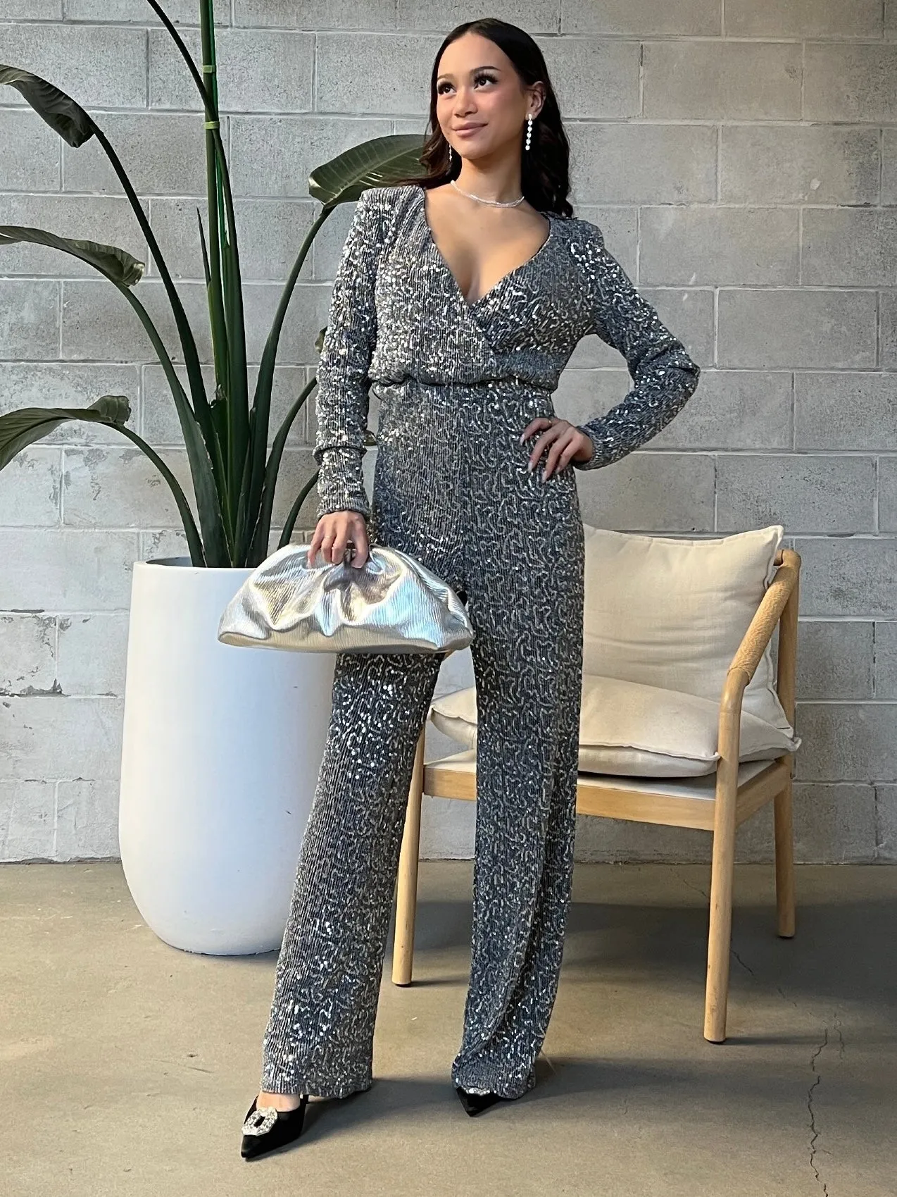 GLAMOROUS Sequin V-Neck Jumpsuit sold by 27 Boutique