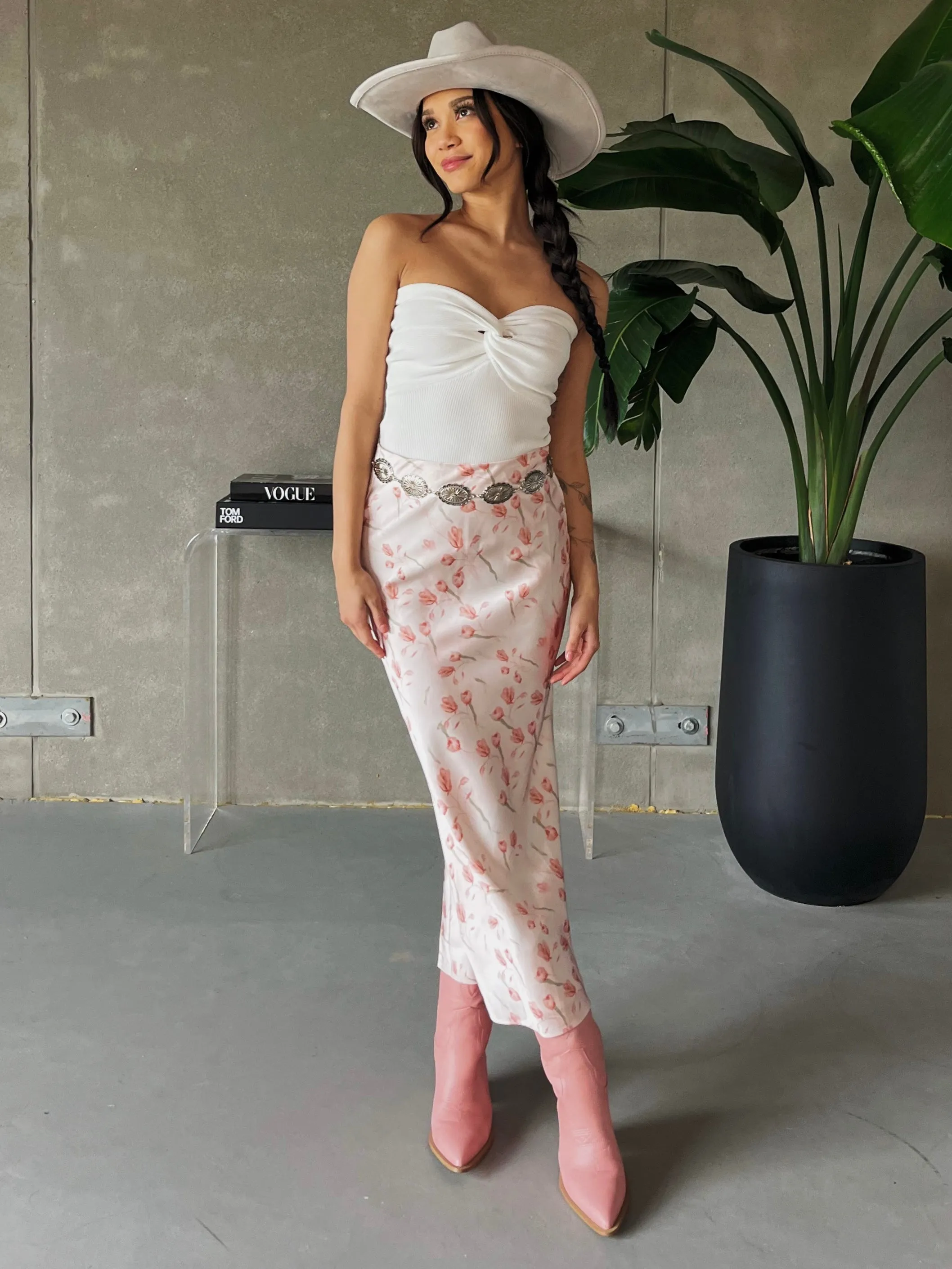 27 Floral Tulip Satin Maxi Skirt sold by 27 Boutique