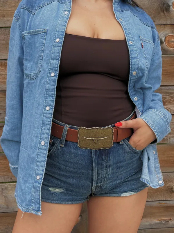 27 Western Longhorn Square Buckle Belt sold by 27 Boutique