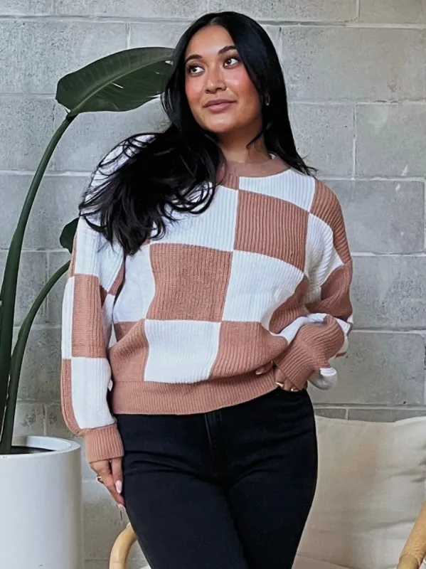 27 Checkered Knit Sweater sold by 27 Boutique
