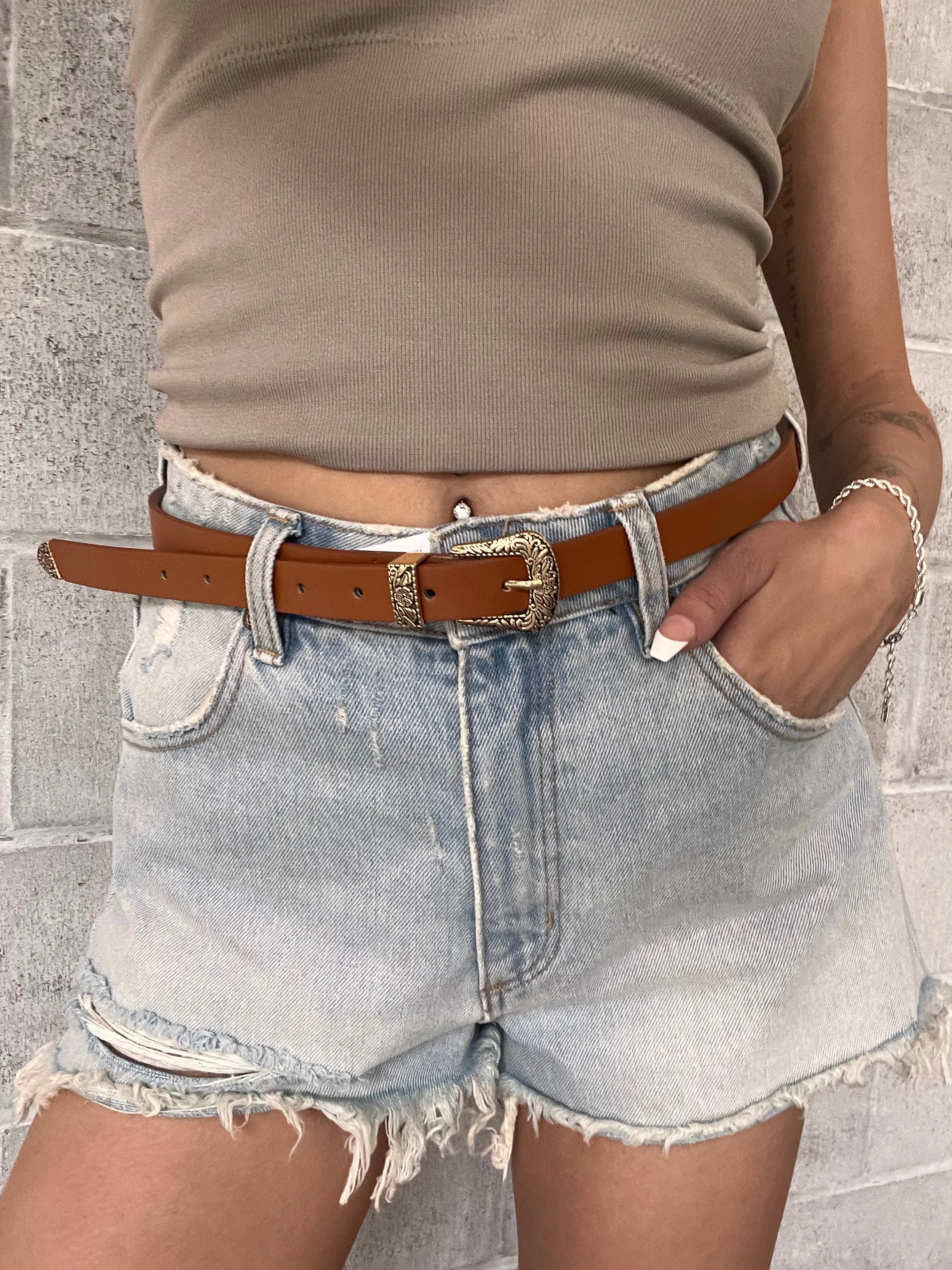 27 Floral Embossed Skinny Western Buckle Belt sold by 27 Boutique product image thumbnail 3