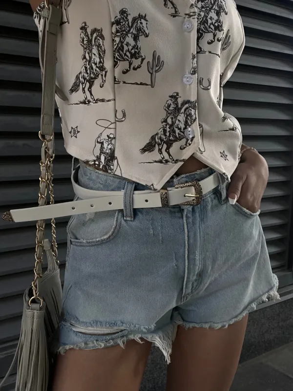 27 Floral Embossed Skinny Western Buckle Belt sold by 27 Boutique