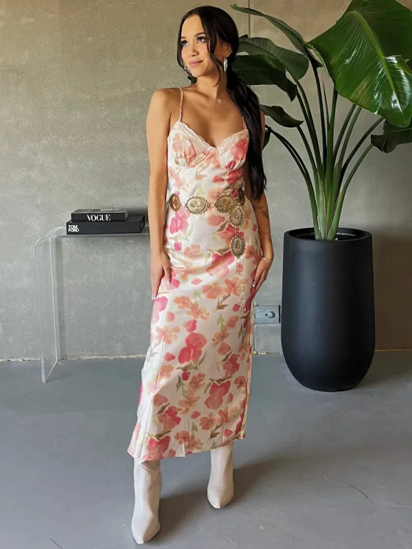 27 Floral Satin Open Back Maxi Slip Dress sold by 27 Boutique