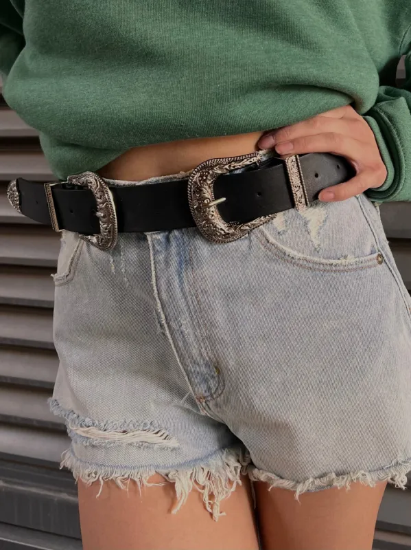 27 Floral Embossed Double Buckle Belt sold by 27 Boutique