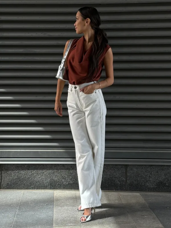 BLACK TAPE Sleeveless Drapeneck Blouse made by Dex