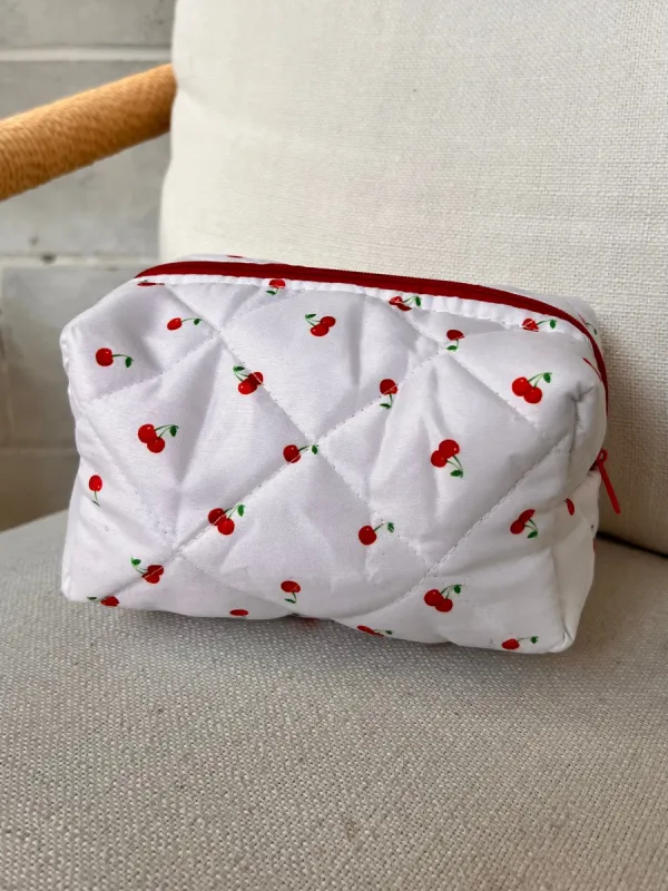 27 Quilted Cherry Cosmetic Case sold by 27 Boutique