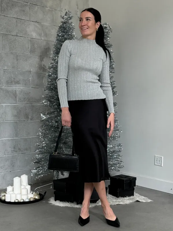 DEX Long Sleeve Mockneck Ribbed Shimmer Top sold by 27 Boutique