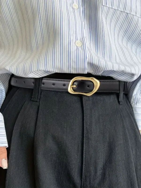 27 Wavy Oval Buckle Genuine Leather Belt sold by 27 Boutique